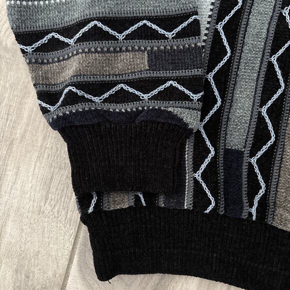 VTG Tundra Canada Mens 3D Knit Textured Sweater Size S Black Gray Retro Flaw* - Picture 4 of 14